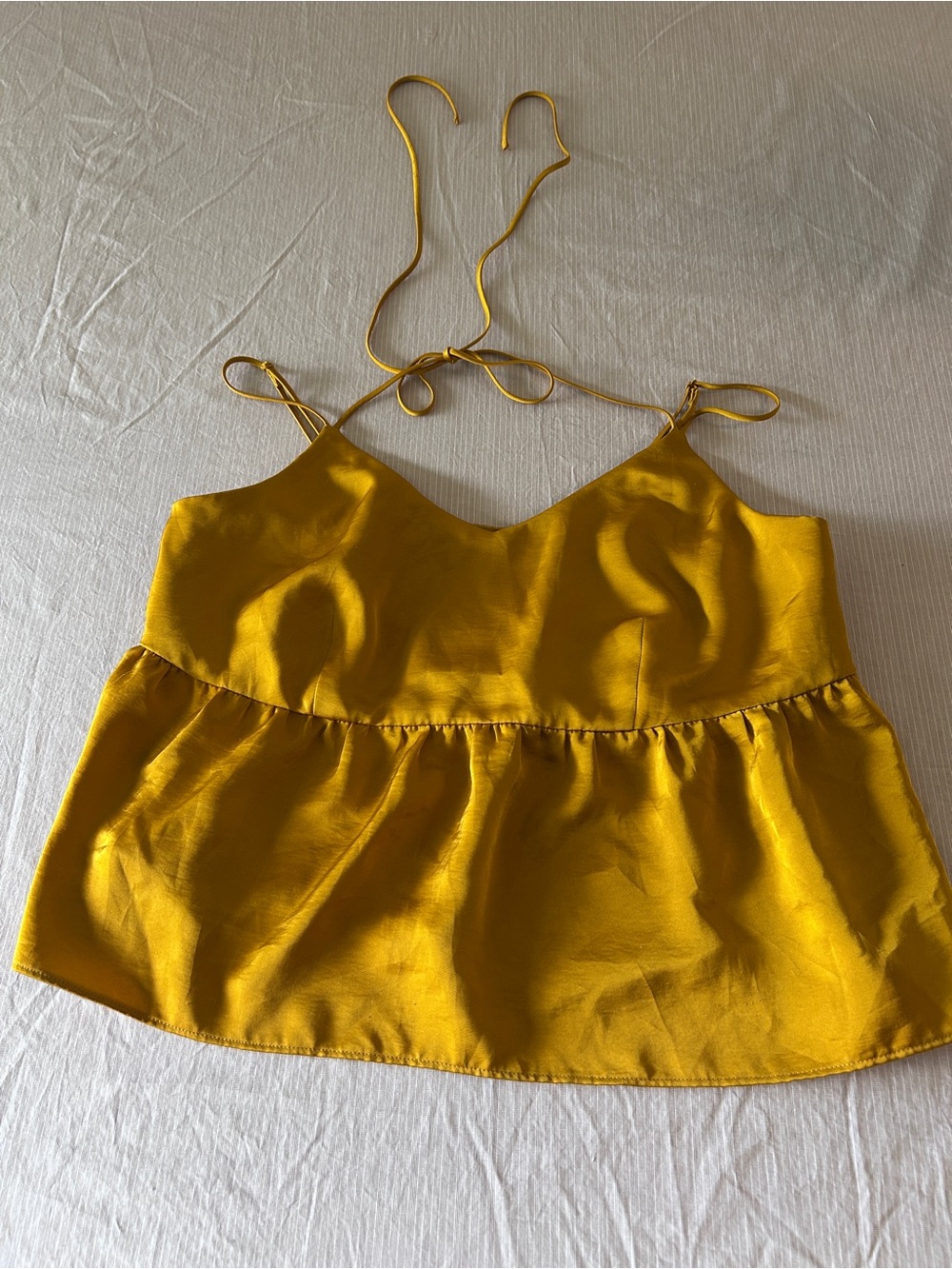 Mustard Yellow Satin Peplum Cami with halter tie